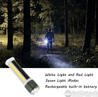 Ручной аккумуляторный фонарь Rotating Zoom Flashlight 128 LED боковая световая СОВ панель  функционал Power, фото 1