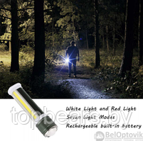 Ручной аккумуляторный фонарь Rotating Zoom Flashlight 128 LED боковая световая СОВ панель  функционал Power