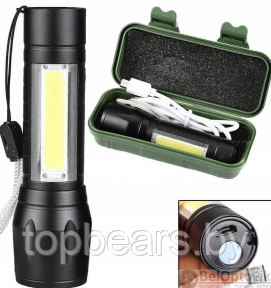 Фонарь LED  COВ YYC-529 аккумуляторный/фокусировка луча/боковая подсветка (microusbпластиковый бокс)