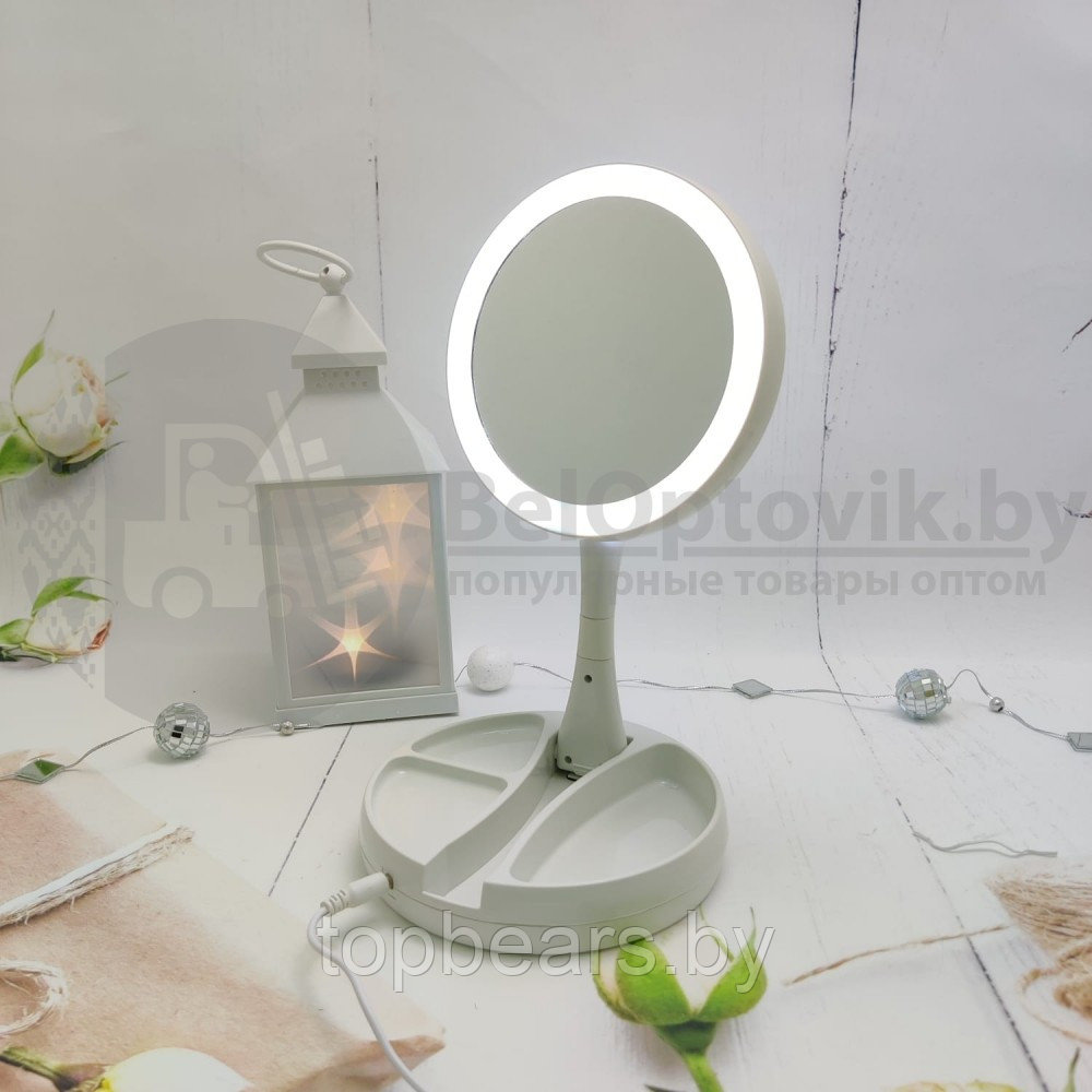 Уценка Зеркало двухстороннее со светодиодами My FoldAway Mirror White, увеличение зеркал: 1х1 и 10х1 - фото 2 - id-p179745484