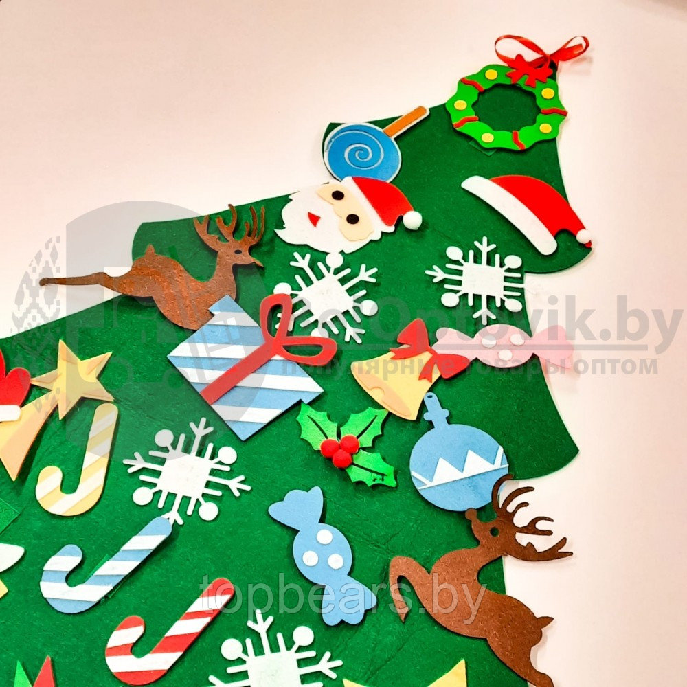 Елочка из фетра с новогодними игрушками липучками Merry Christmas, подвесная, 93 х 65 см Декор В - фото 3 - id-p179744257