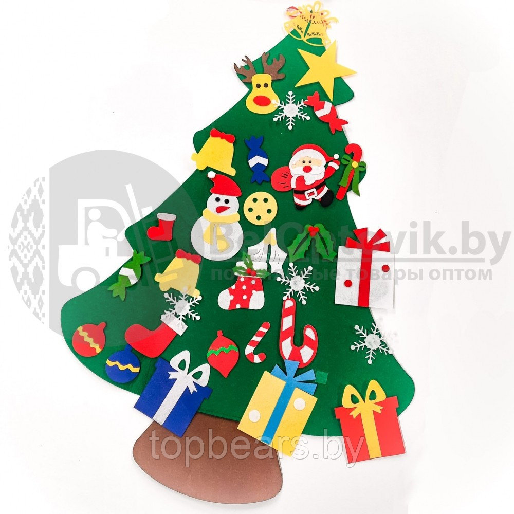 Елочка из фетра с новогодними игрушками липучками Merry Christmas, подвесная, 93 х 65 см Декор А - фото 5 - id-p179744258