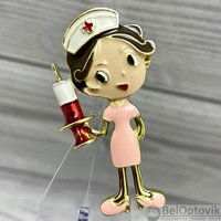 Бижутерия брошь Медсестра с уколом 5 см Розовая, фото 1