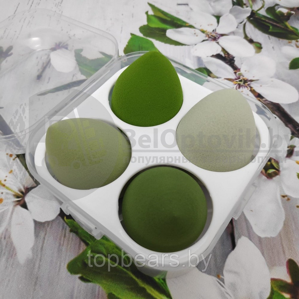 Набор спонжей для макияжа (4 штуки в пластиковом боксе) Зеленые оттенки - фото 3 - id-p179744302