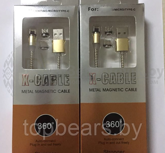 Магнитный кабель USB - Lightning X-Cable Metal Magnetic 360 для Aplle, Micro-USB, Type-C Чёрный - фото 3 - id-p179744695