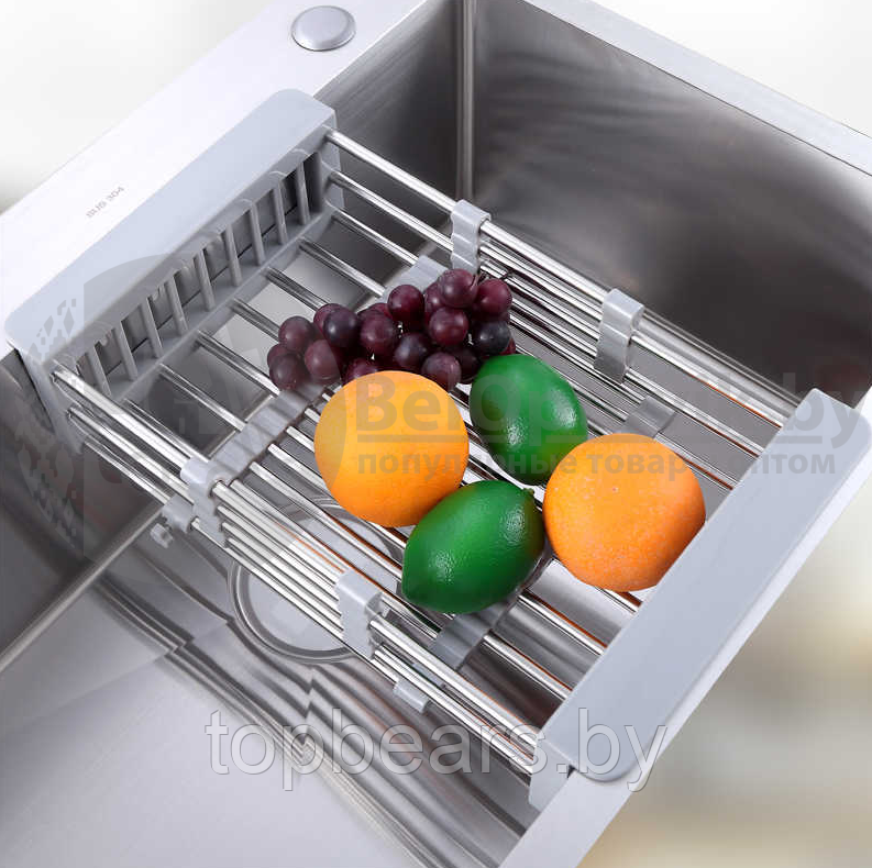 Органайзер для кухни универсальный (дуршлаг сушилка) Extendable Dish Drying, металл, пластик Светло-серый - фото 2 - id-p179743868