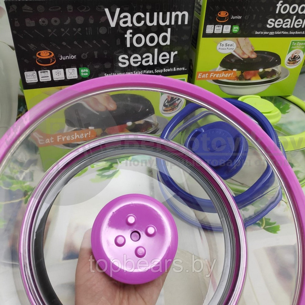 Вакуумная многоразовая крышка Vacuum Food Sealer 19 см (цвет Mix) - фото 5 - id-p179744788