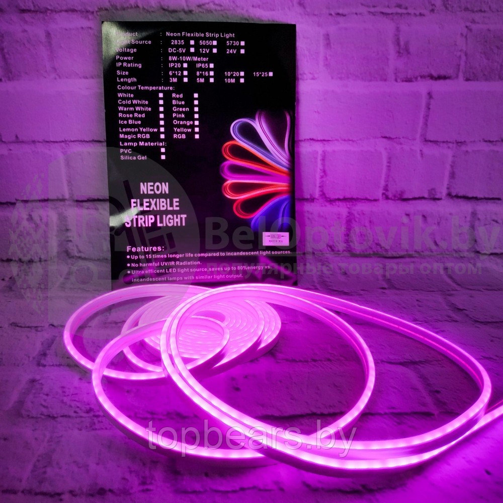 Неоновая светодиодная лента Neon Flexible Strip с контроллером / Гибкий неон 5 м. Синий - фото 2 - id-p179743382