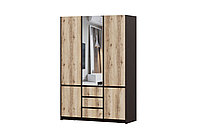 Шкаф для одежды трехстворчатый Прага с зеркалом дуб венге/дуб делано фабрика SV-мебель