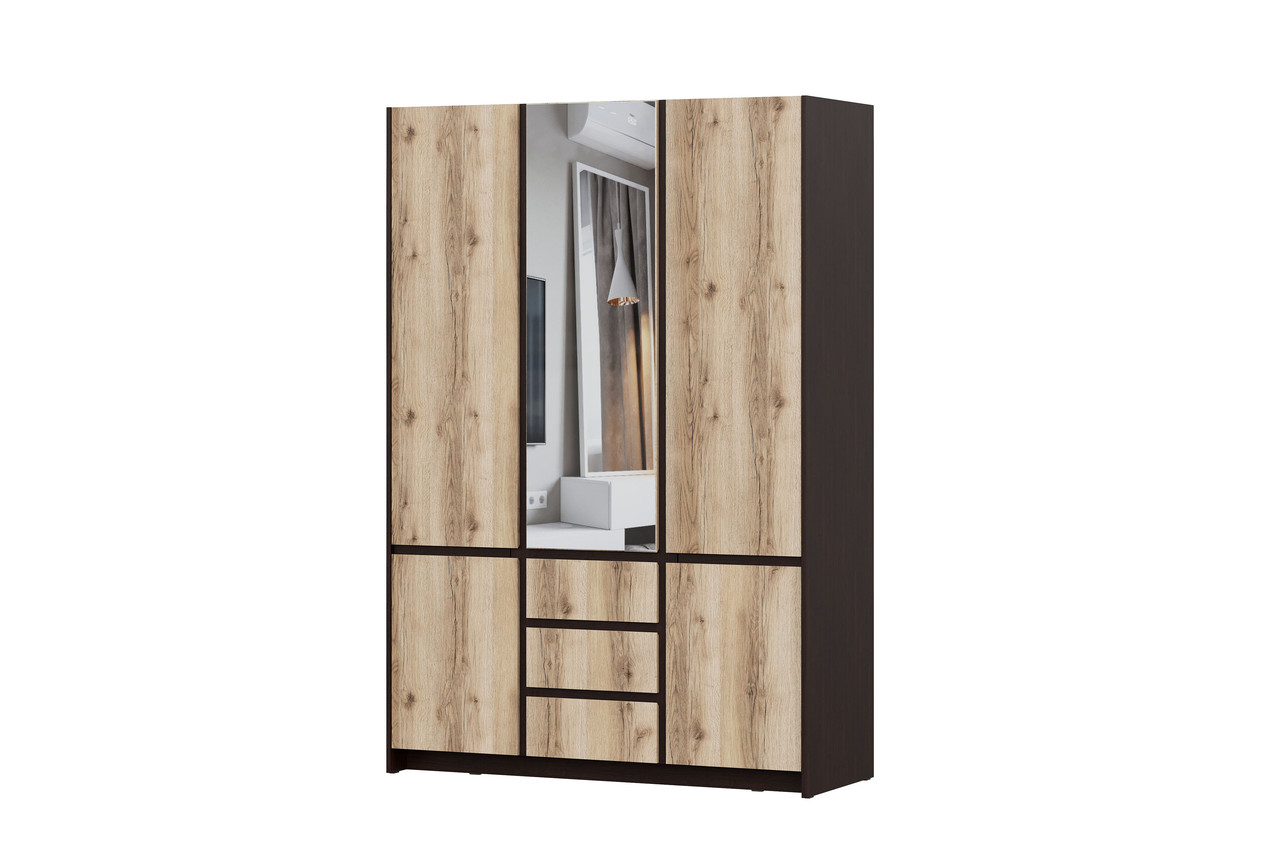 Шкаф для одежды трехстворчатый Прага с зеркалом дуб венге/дуб делано фабрика SV-мебель - фото 1 - id-p179784672