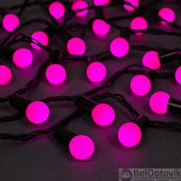 Уличная гирлянда Нить Шарики 1.5 см, IP44, тёмная нить, 200 LED, 8 режимов, 220 В, 20 метров Розовое свечение