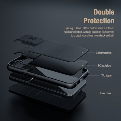 Кожаный чехол Nillkin Qin Pro Plain Leather Case Черный для Samsung Galaxy S22 - фото 5 - id-p179801326