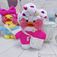 Мягкая игрушка уточка Лалафанфан (Lalafanfan duck), плюшевая уточка кукла в очках TikTok/ТикТок  Ярко розовый