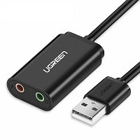 USB Адаптер для наушников с микрофоном Ugreen 30724 External Sound Card черный