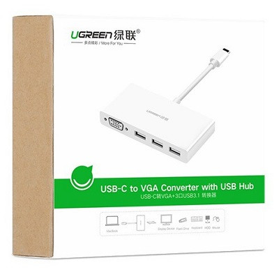 Мультипортовой адаптер UGREEN USB Type-C to VGA+ USB 3.0 Hub (40375) - фото 2 - id-p179801383