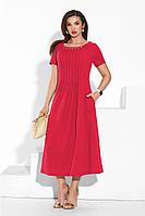 Женское летнее хлопковое красное большого размера платье Lissana 4335 гранатово-красный 52р.