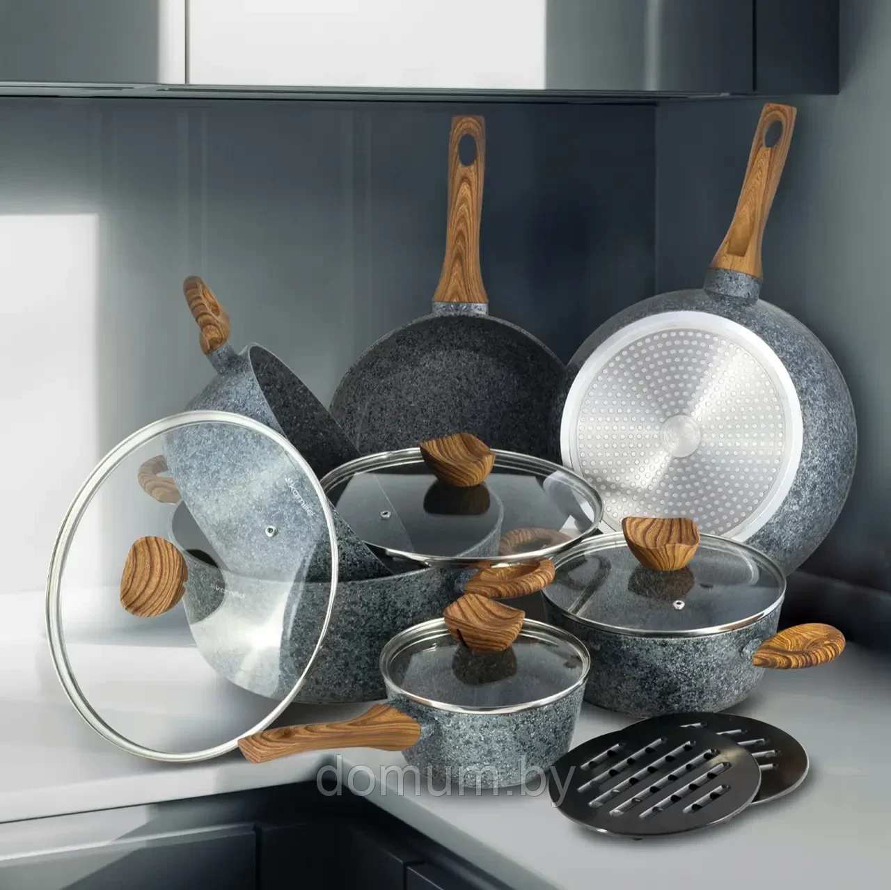 Набор посуды Kamille из литого алюминия 12 предметов для всех видов плит KM-4440 - фото 1 - id-p179835587