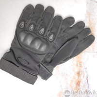 Кевларовые перчатки тактические полнопалые Oakley (Окли) прорезиненный кастет Черный цвет