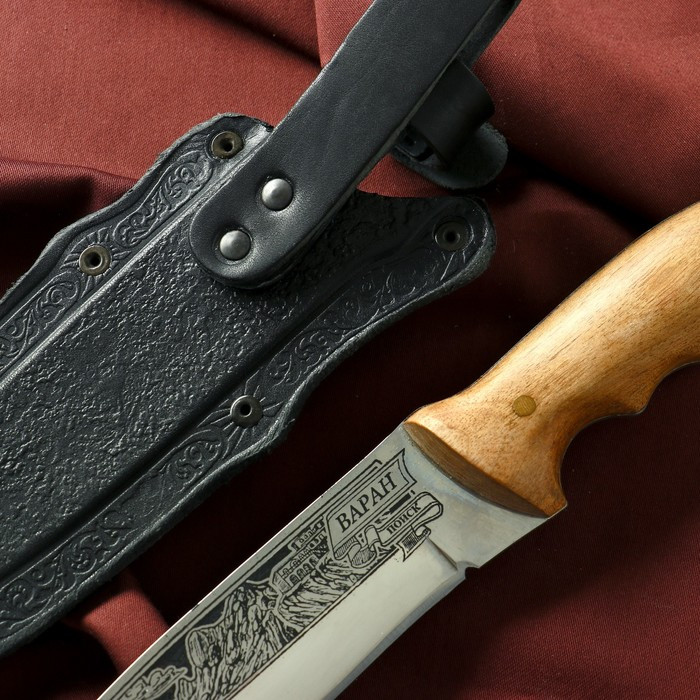 Нож кавказский, туристический "Варан" с ножнами, сталь - 40х13, вощеный орех, 14.5 см - фото 3 - id-p179869316