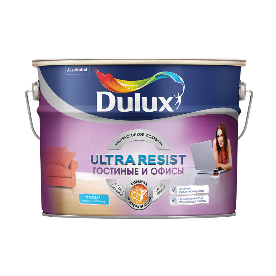 Краска Dulux Ultra Resist Гостиные и Офисы мат BW 10л