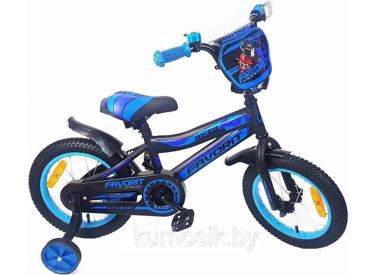 Детский велосипед Favorit Biker 14" от 3 до 5 лет черно-синий - фото 1 - id-p179921323