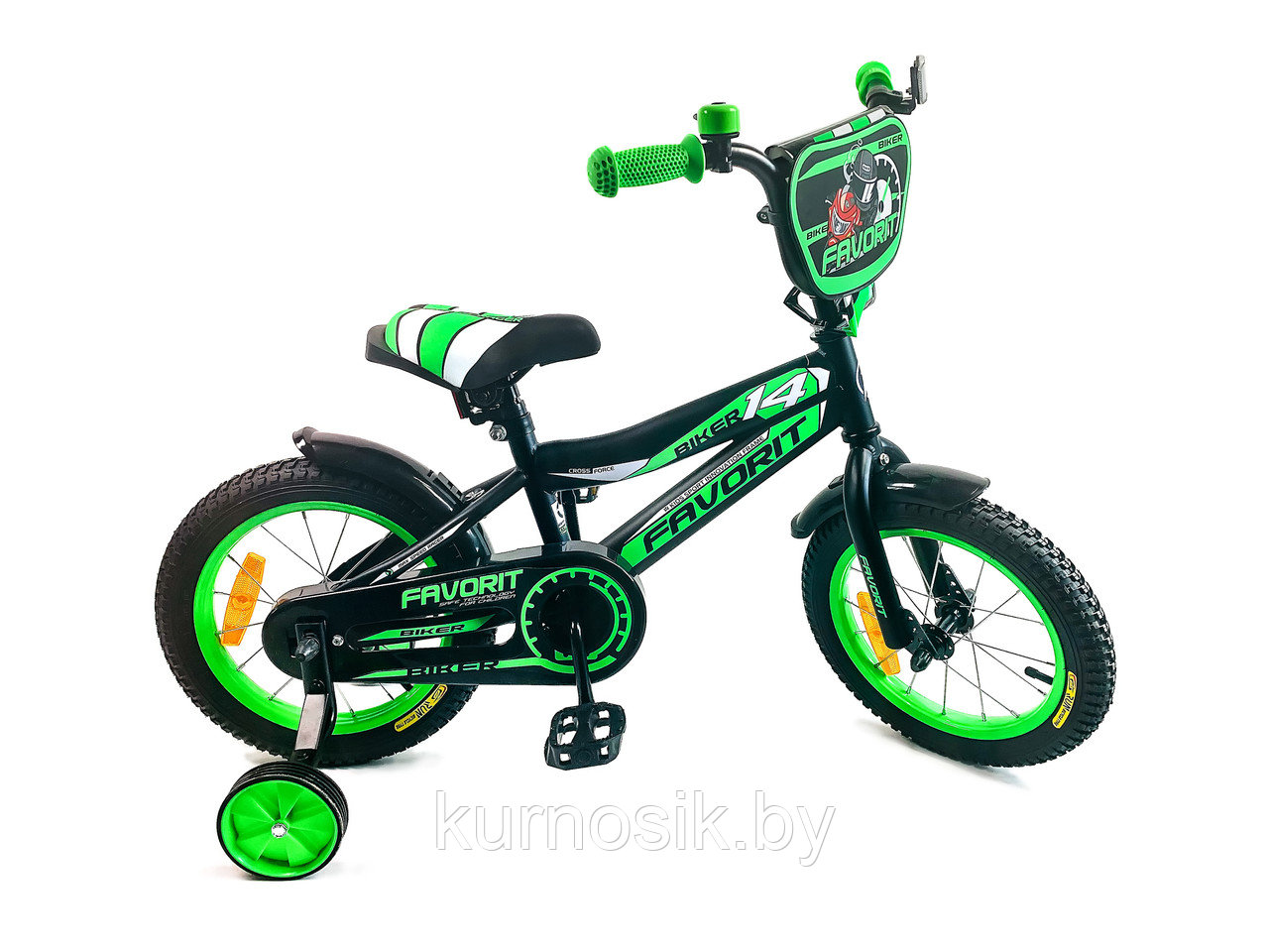 Детский велосипед Favorit Biker 14" от 3 до 5 лет черно-зеленый