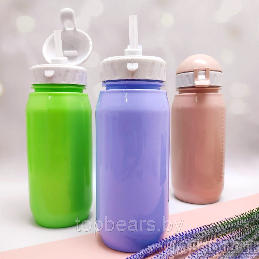 Бутылочка для воды и напитков Bool-Bool Kids с трубочкой и шнурком, 400 мл, 3 Фиолетовый - фото 10 - id-p179935087