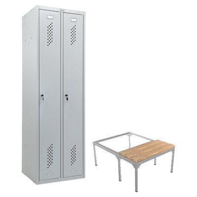 Шкаф для раздевалок ПРАКТИК LS-22 с выдвижной скамейкой Сосна - фото 1 - id-p179972848