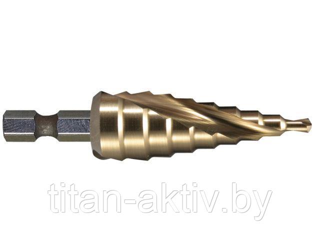 Сверло ступенчатое HSS-TiN с коническим желобком, 4-12, хв 6-ти гран (MAKITA)