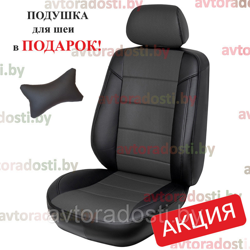 Чехлы на сиденья для Hyundai Creta (2016-) / Хендай Крета (экокожа, черный + серая вставка) - фото 2 - id-p96107762