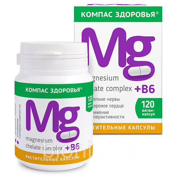 Биологически активная добавка к пище "Магнезиум Хелат комплекс + В6 " 280 мг (120 капс.) - фото 1 - id-p180037670