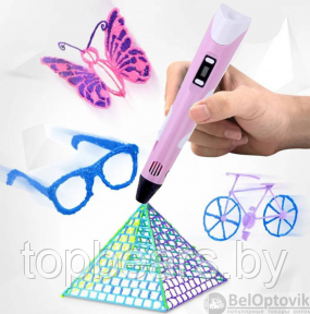 3D ручка 3D pen-2 для создания объемных изображений с LCD-дисплеем  1 рулон ABS пластика в комплекте, набор