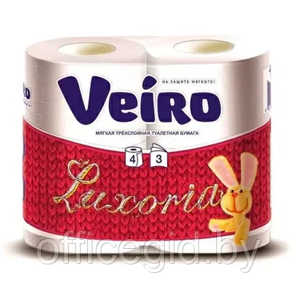 Бумага туалетная "Veiro Luxoria", 3 слоя, 4 рулона
