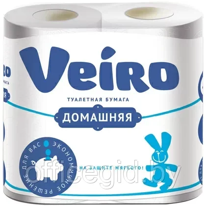 Бумага туалетная "Veiro Домашняя", 2 слоя, 4 рулона