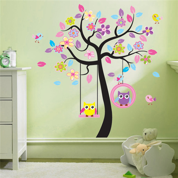 Наклейка на стену для девочек «Деревце и совы на качельках XXL» - фото 2 - id-p156733570