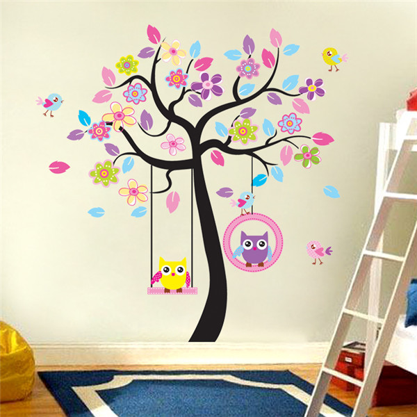 Наклейка на стену для девочек «Деревце и совы на качельках XXL» - фото 3 - id-p156733570