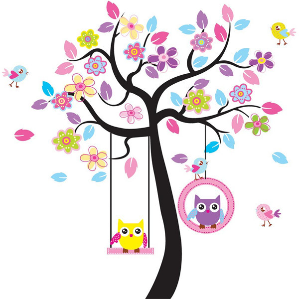 Наклейка на стену для девочек «Деревце и совы на качельках XXL» - фото 5 - id-p156733570
