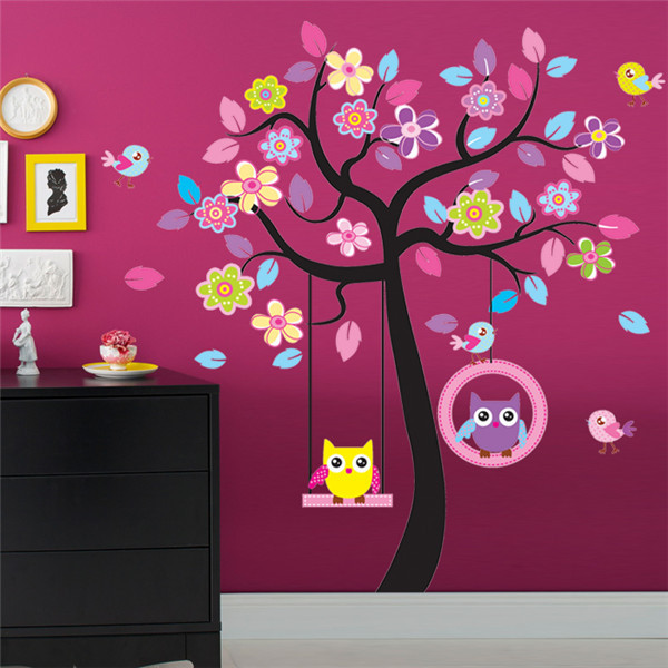 Наклейка на стену для девочек «Деревце и совы на качельках XXL» - фото 1 - id-p156733570