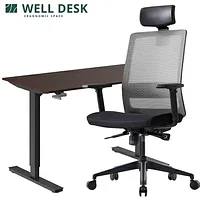 Комплект мебели "Welldesk": cтол механический, черный, столешница дуб стирлинг + кресло "BESTUHL S30"