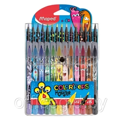 Набор для рисования "Monster Combo", 12 фломастеров и 15 цветных карандашей - фото 1 - id-p180057632
