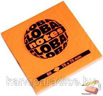 Бумага для заметок Global Notes 75х75 мм., оранжевый неон, 100 листов