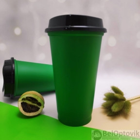 Стакан тамблер Wowbottles КК3158 с кофейной крышкой для горячих и холодных напитков, 400 мл Зеленый