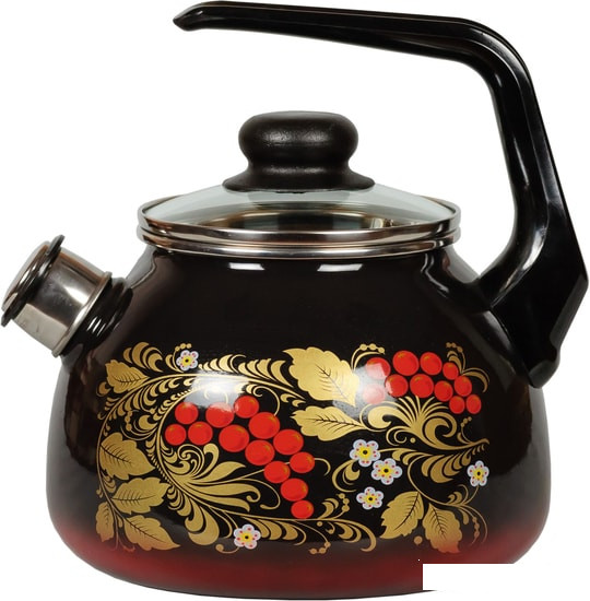 Чайник со свистком СтальЭмаль Рябина 4с210я (черный/красный) - фото 1 - id-p179884188