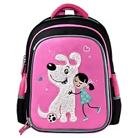Рюкзак школьный "Девочка со щенком", черный, розовый