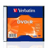 Диск Verbatim "Slim Single", DVD-R, 4.7 гб, тонкий футляр (slim case), 1 шт