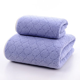 Набор полотенец банное и для лица в подарочком мешочке (сине-голубой)
