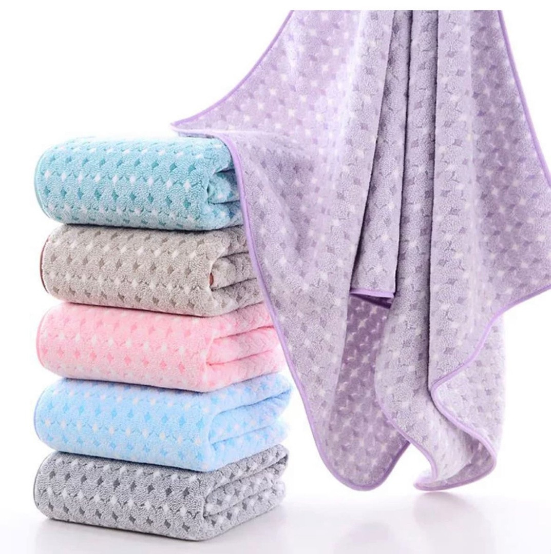 Набор полотенец банное и для лица в подарочком мешочке (ромбы, сердца фиолетовый) - фото 4 - id-p180102183