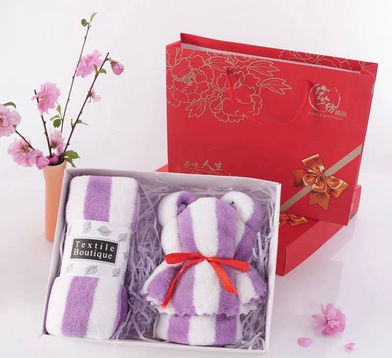 Набор полотенец  для лица в подарочной коробке (фиолетовый)