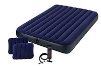 Надувной матрас Intex 64765 Classic Downy Airbed Fiber-Tech 152x203x25 см + насос и 2 подушки