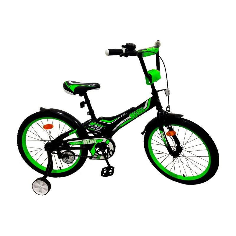 Велосипед  детский двухколесный BIBI 18" SPACE , black/green с приставными колесами